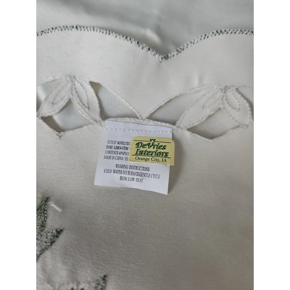 Dutch Novelties Embroidered Rose Doily Cutwork Edge Table Runner 54x16